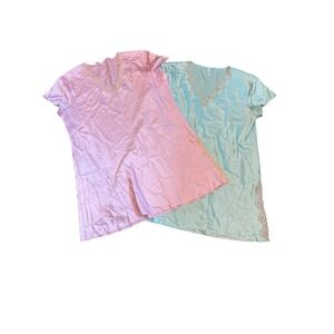 Lot Of 2 Vintage Bed Of Roses Blue Silk Nightgown Size XXl